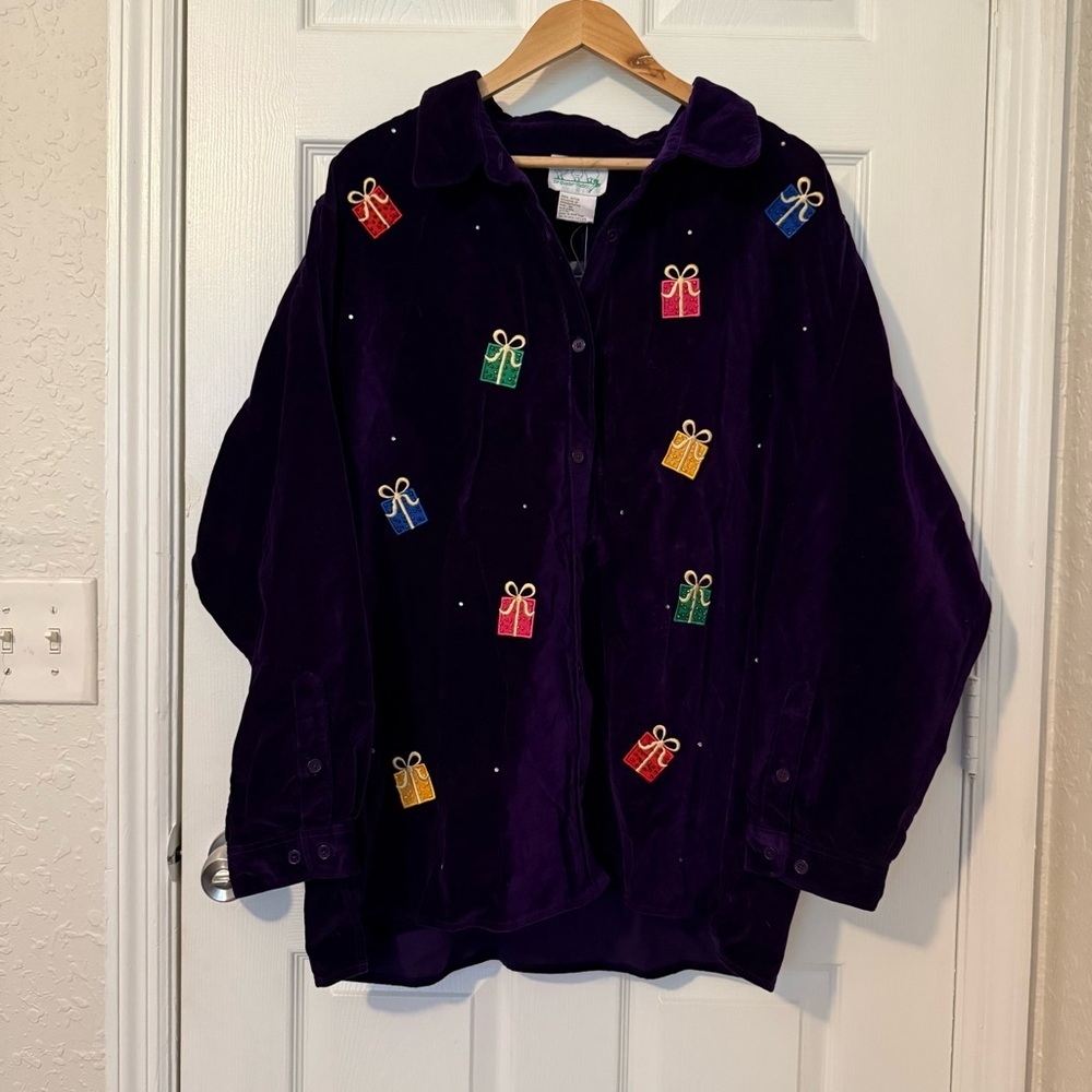 NWT Quacker Factory Velvet Holiday Christmas Cotton Jacket Womens Plus size 1X